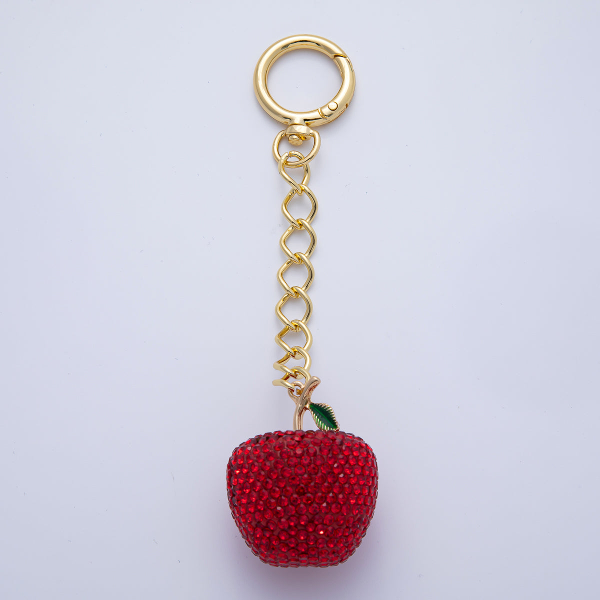 18K Gold Filled Apple Bedazzled Bag Charm Keychain Push Gate Accessories | WB-00268 ~ WB-00272