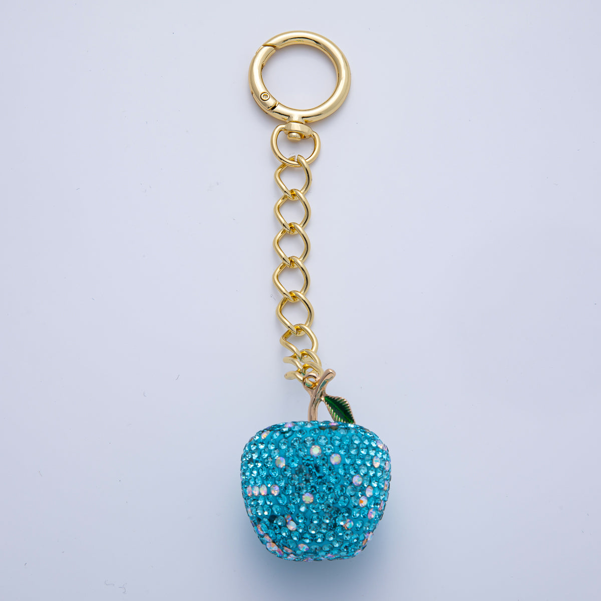 18K Gold Filled Apple Bedazzled Bag Charm Keychain Push Gate Accessories | WB-00268 ~ WB-00272