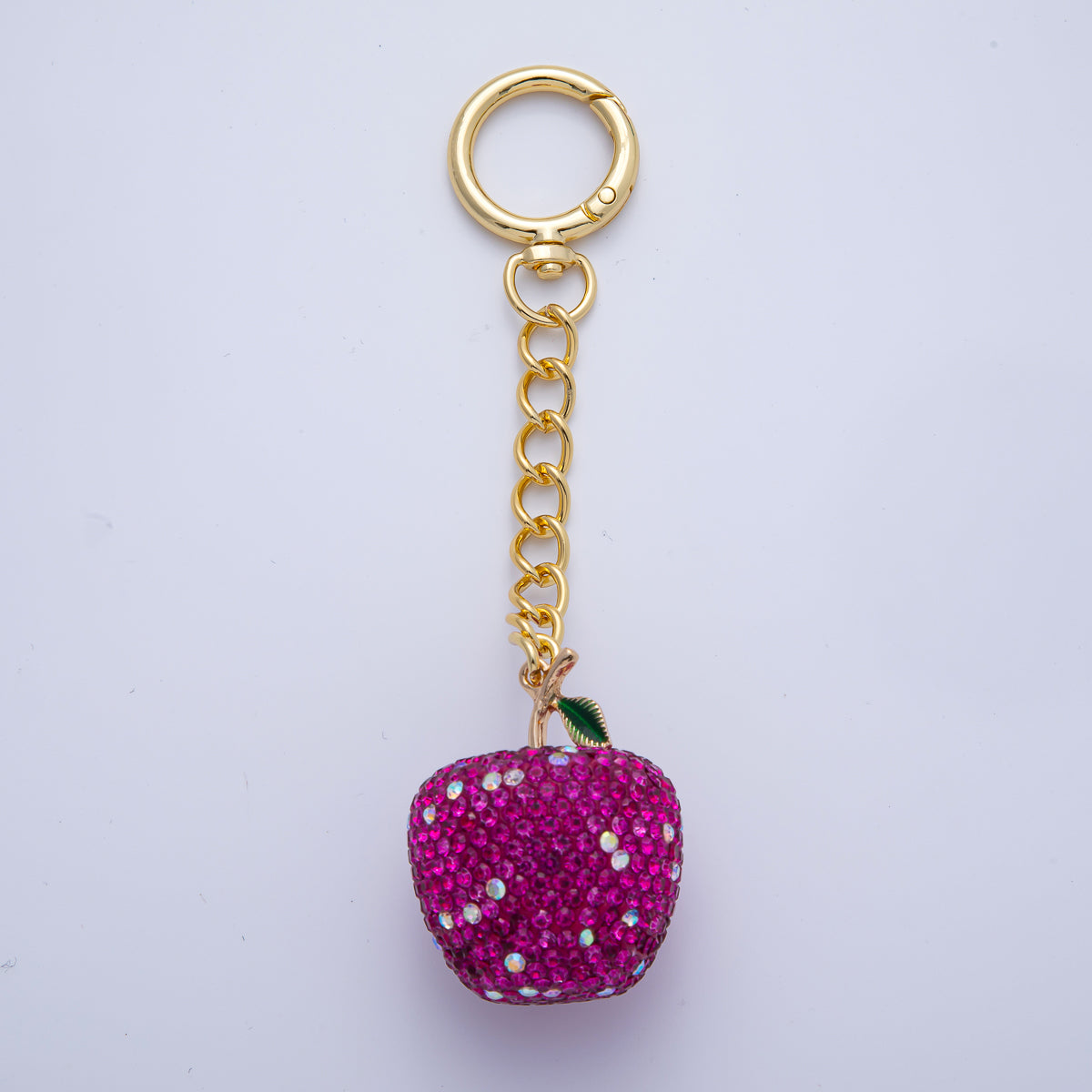 18K Gold Filled Apple Bedazzled Bag Charm Keychain Push Gate Accessories | WB-00268 ~ WB-00272