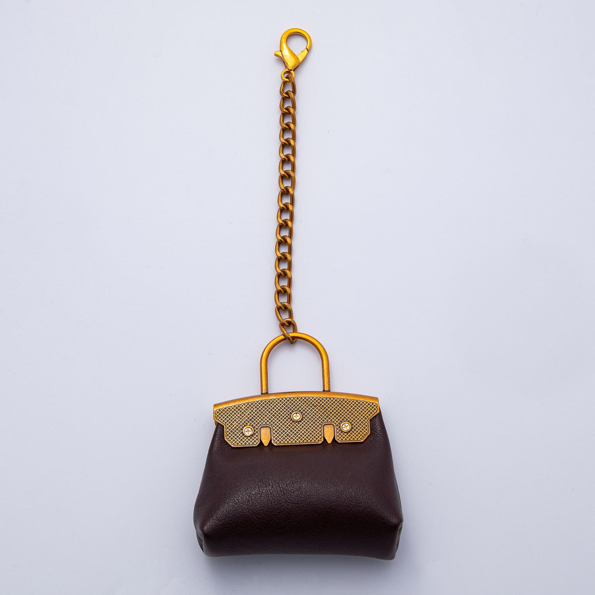 Stainless Steel Dark Brown Bag Ear Bud Case Bag Charm Lobster Clasps Accessories | WB-00288