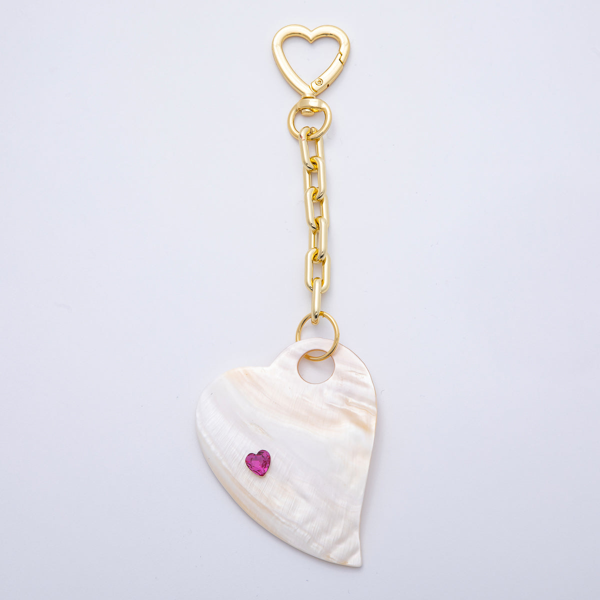 18K Gold Filled 186mm CZ Shell Pearl Heart Push Gate Keychain Accessories | WB-00289