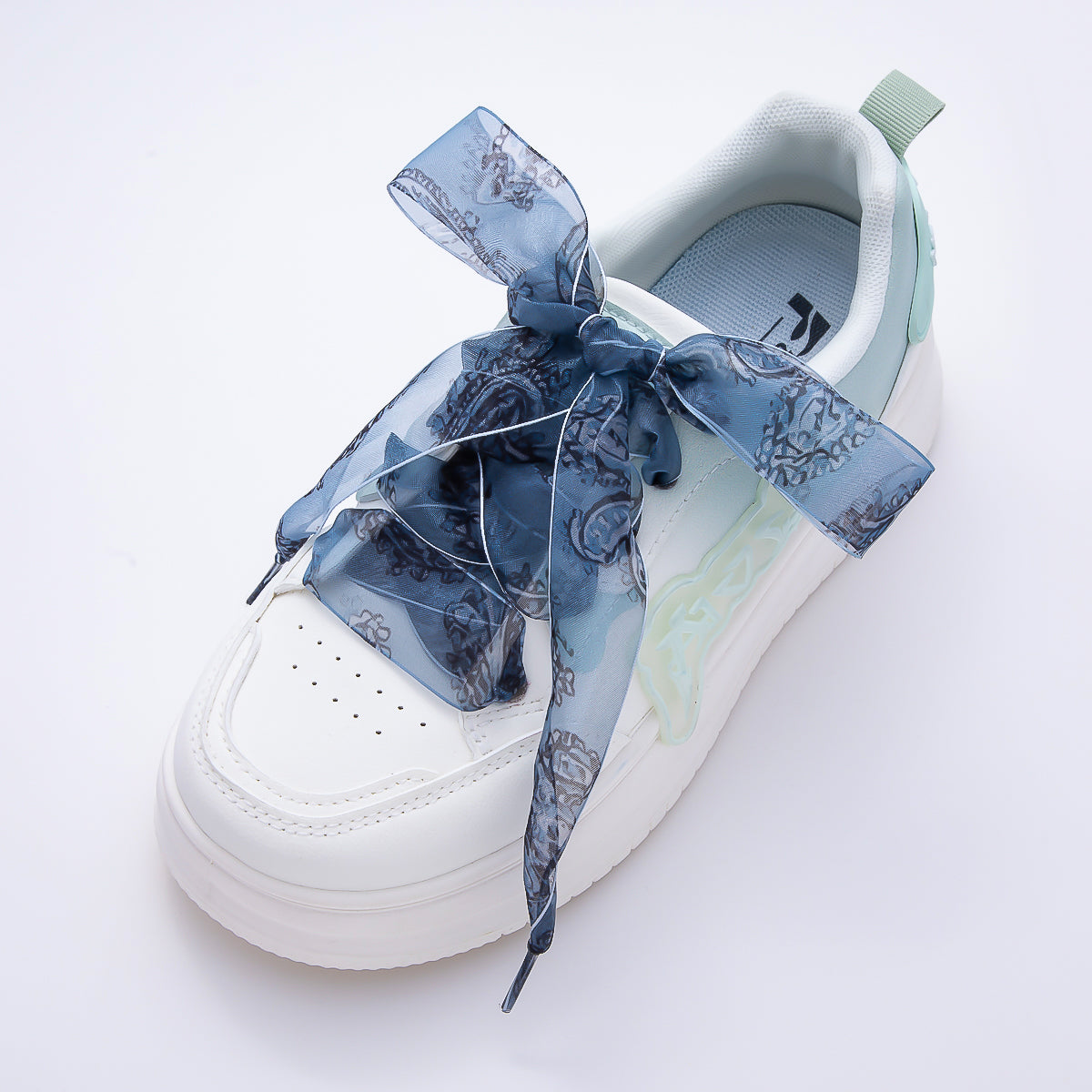 Blue, Green Organza Paisley 55 Inch Sheer Chiffon Ribbon Fabric Shoelace Accessories | WB-00352 - WB-00353
