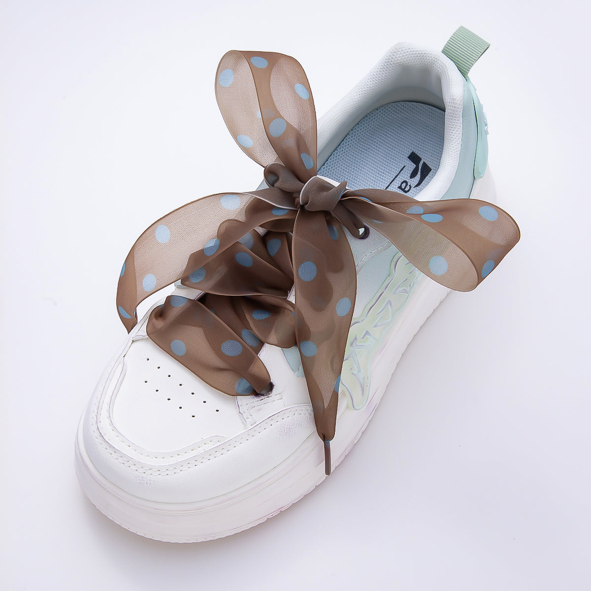 Blue Polka Dotted 55 Inch Sheer Chiffon Fabric Ribbon Shoelace Accessories | WB-00354 ~ WB-00358