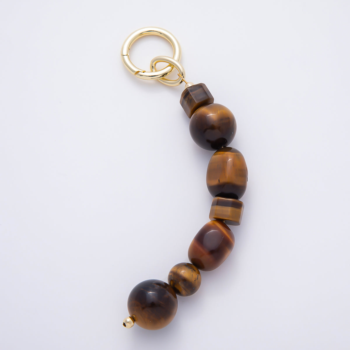 Handmade 16K Gold Filled 6 Inch Tiger Eye Gemstone Bag Charm Keychain Push Gate | WB-00372