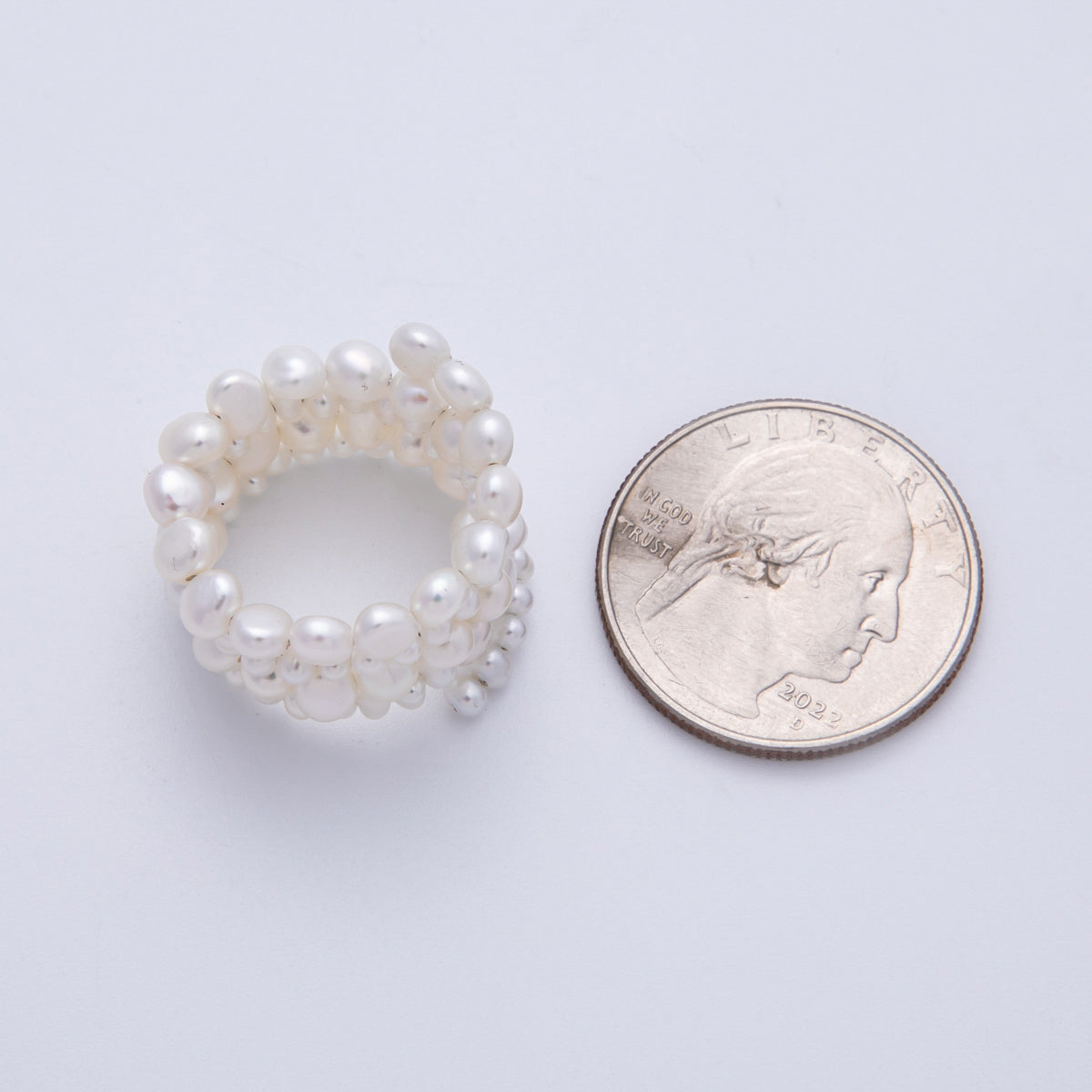 Handmade Pink White Natural Freshwater Seeds Pearls Wave Wrap Adjustable Ring | RINGS-00001