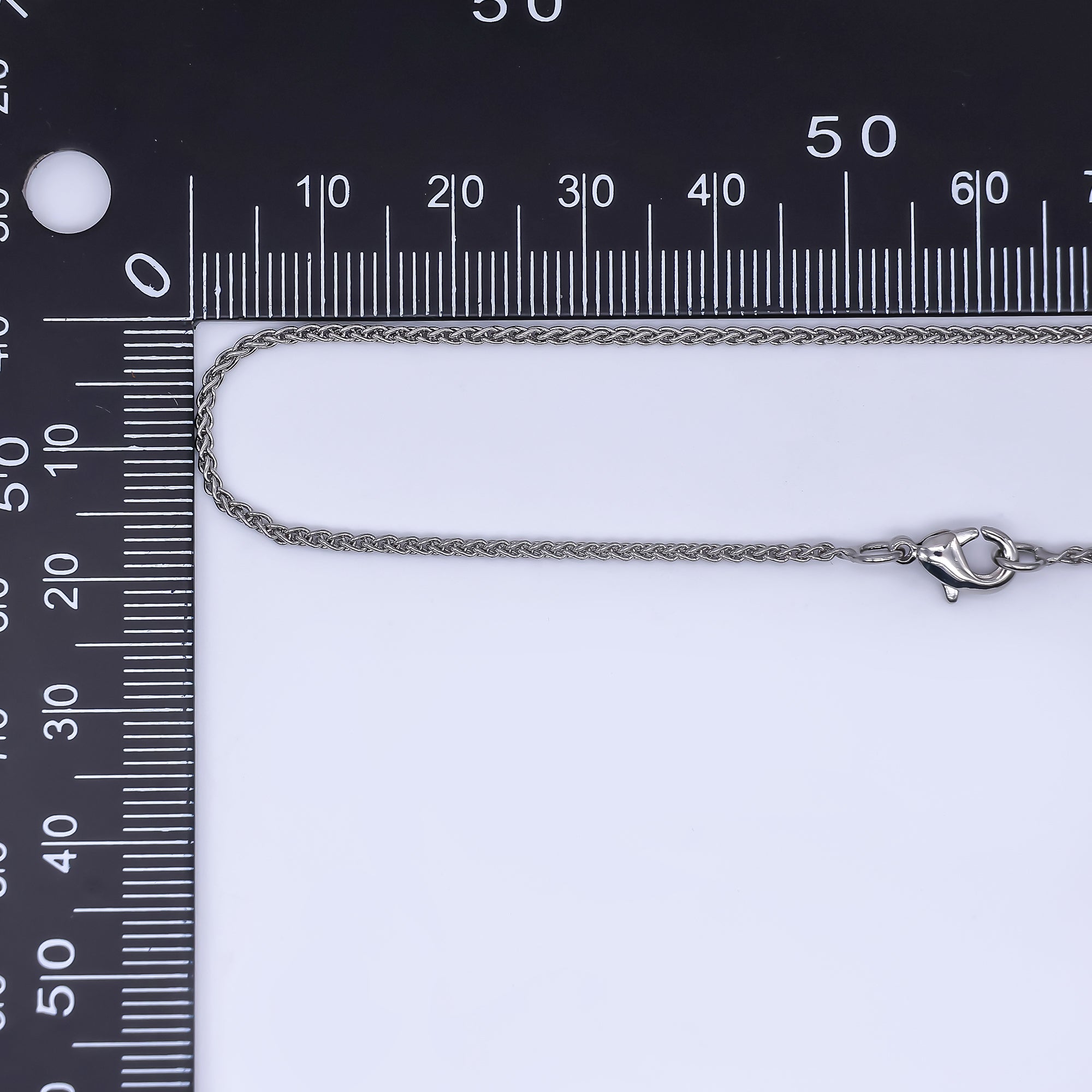 Rhodium Plated 1.3mm Wheat Chain 16 Inch Choker Necklace | WA-03174