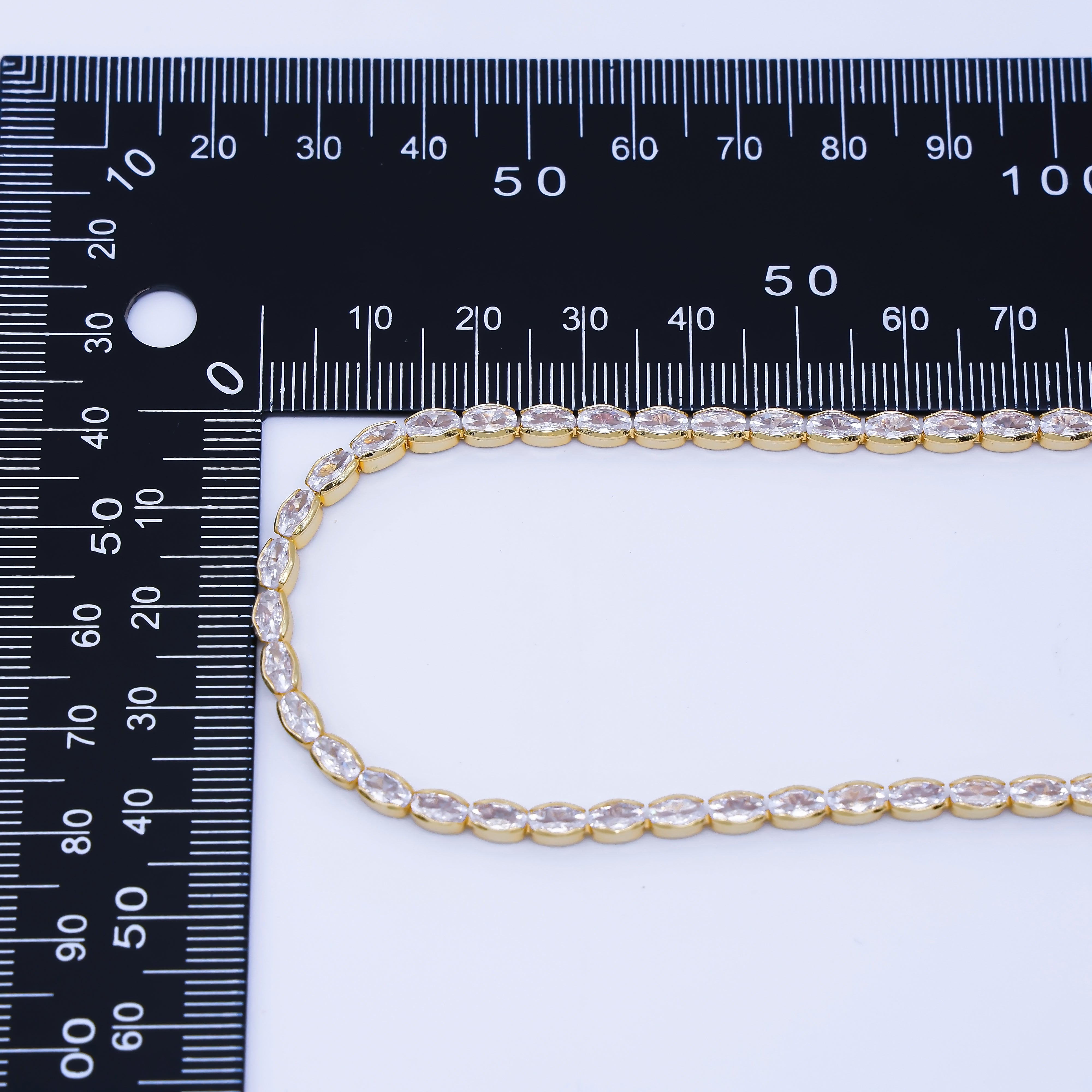 24K Gold Filled Clear CZ Oval Tennis Chain Necklace in Silver & Gold | WA-3904 WA-3905