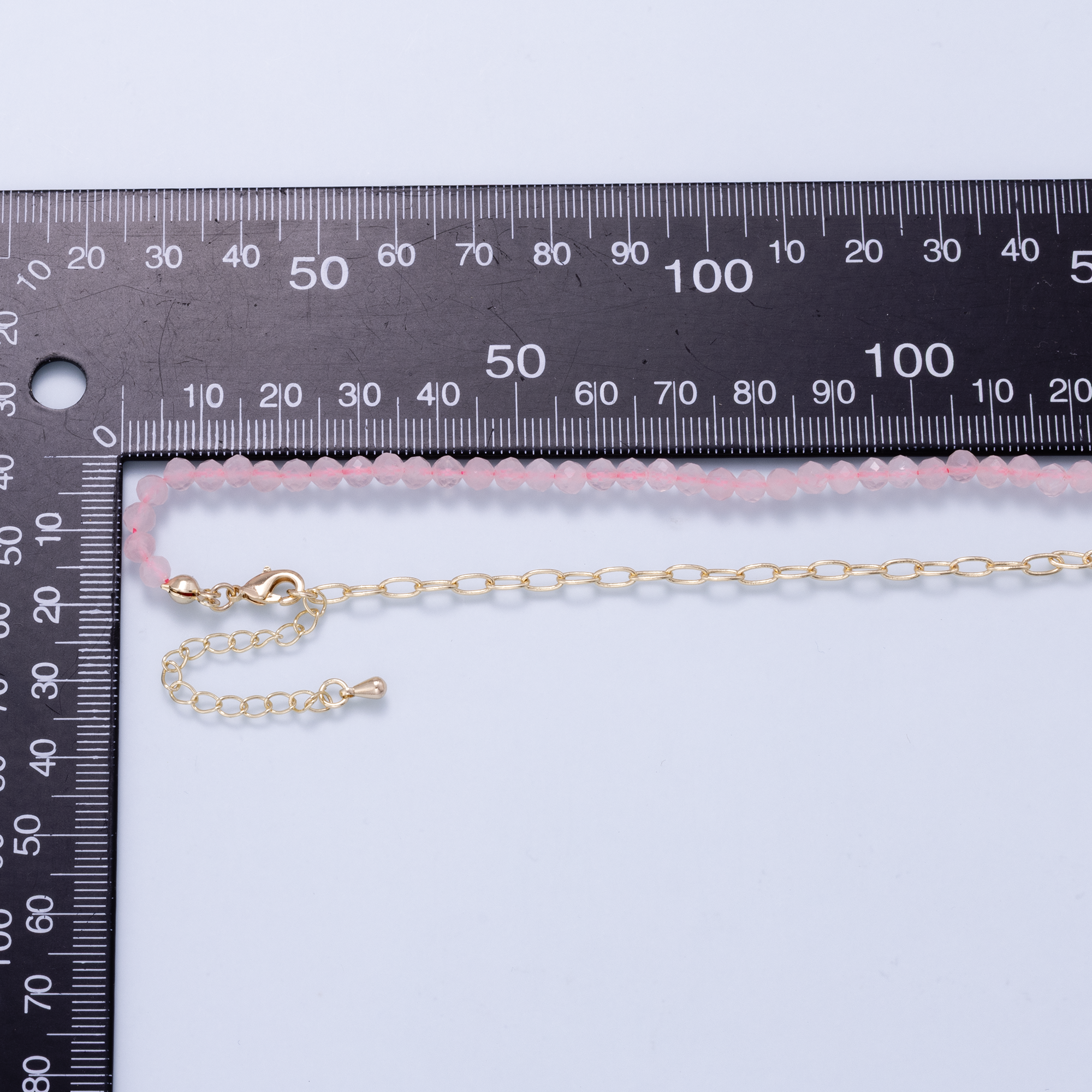 16K Gold Filled 4mm Rose Quartz Paperclip Gemstone Chain 16.5 Inch Necklace | WA-02936