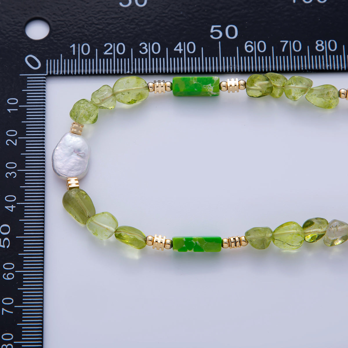 16K Gold Filled Freshwater Pearl Peridot Green Gemstone 16 Inch Handmade Necklace | WA-03179