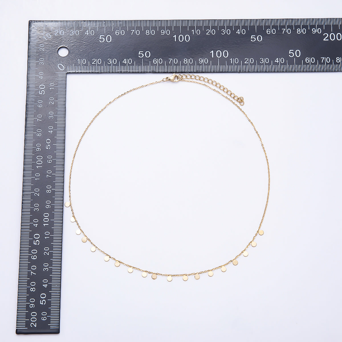Stainless Steel Gold PVD Round Disc Coin Dangle Drop Cable Chain Necklace w. Extender | WA-00857