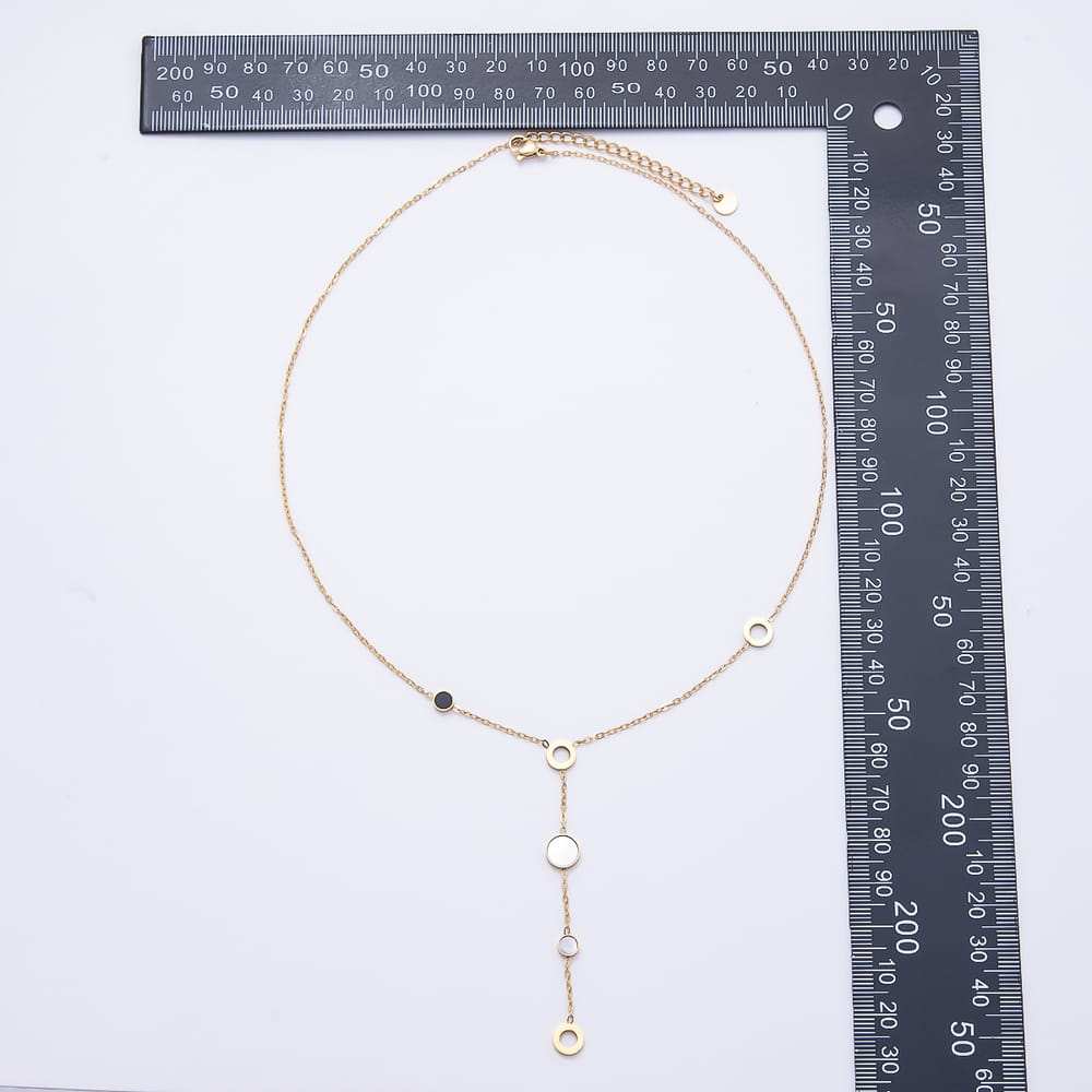 Stainless Steel 5mm Shell Pearl Black Enamel Round Cable Lariat Chain 17.5 Inch Necklace in Gold & Silver | WA-00166 WA-00167