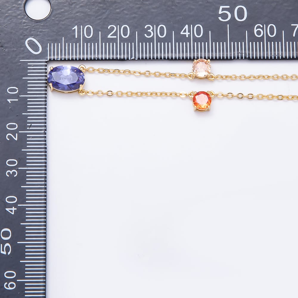 16K Gold Filled 5mm Multicolor CZ Gemstone Cable Chain 16 Inch Necklace | WA-01884
