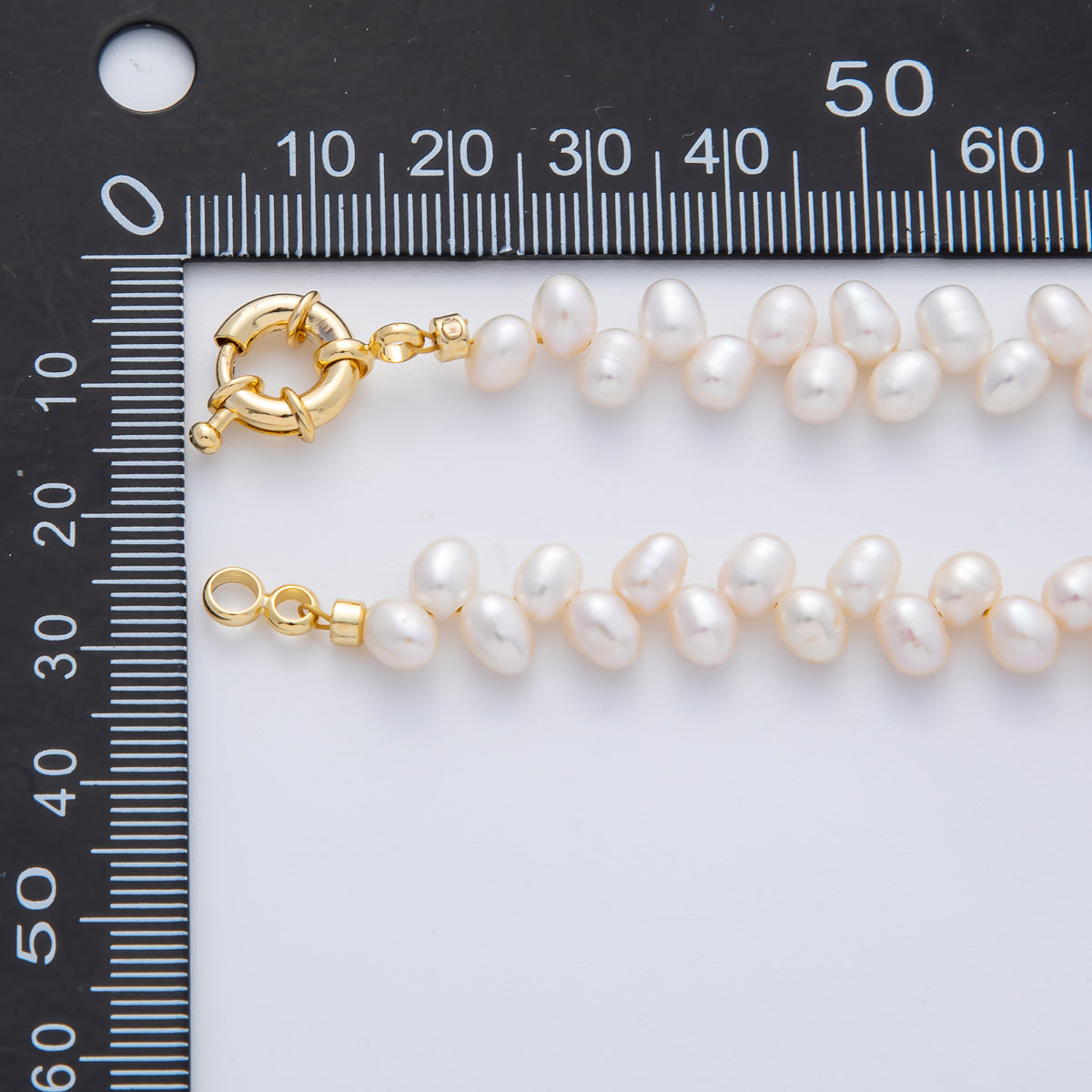 18K Gold Filled Double Freshwater Pearl Seed 15.5 Inch Choker Necklace w. Sailor Clasps | WA-1284