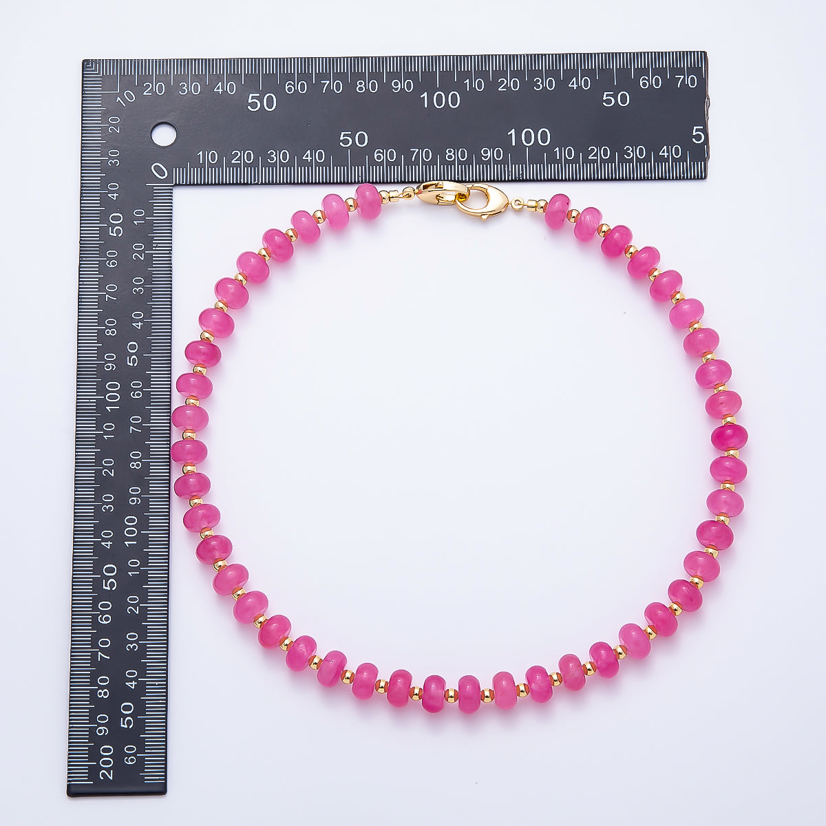 16K Gold Filled 4mm Pink Agate Bead Rondelle Gemstone Chain 18 Inch Necklace w. Dual Closure | WA-01740
