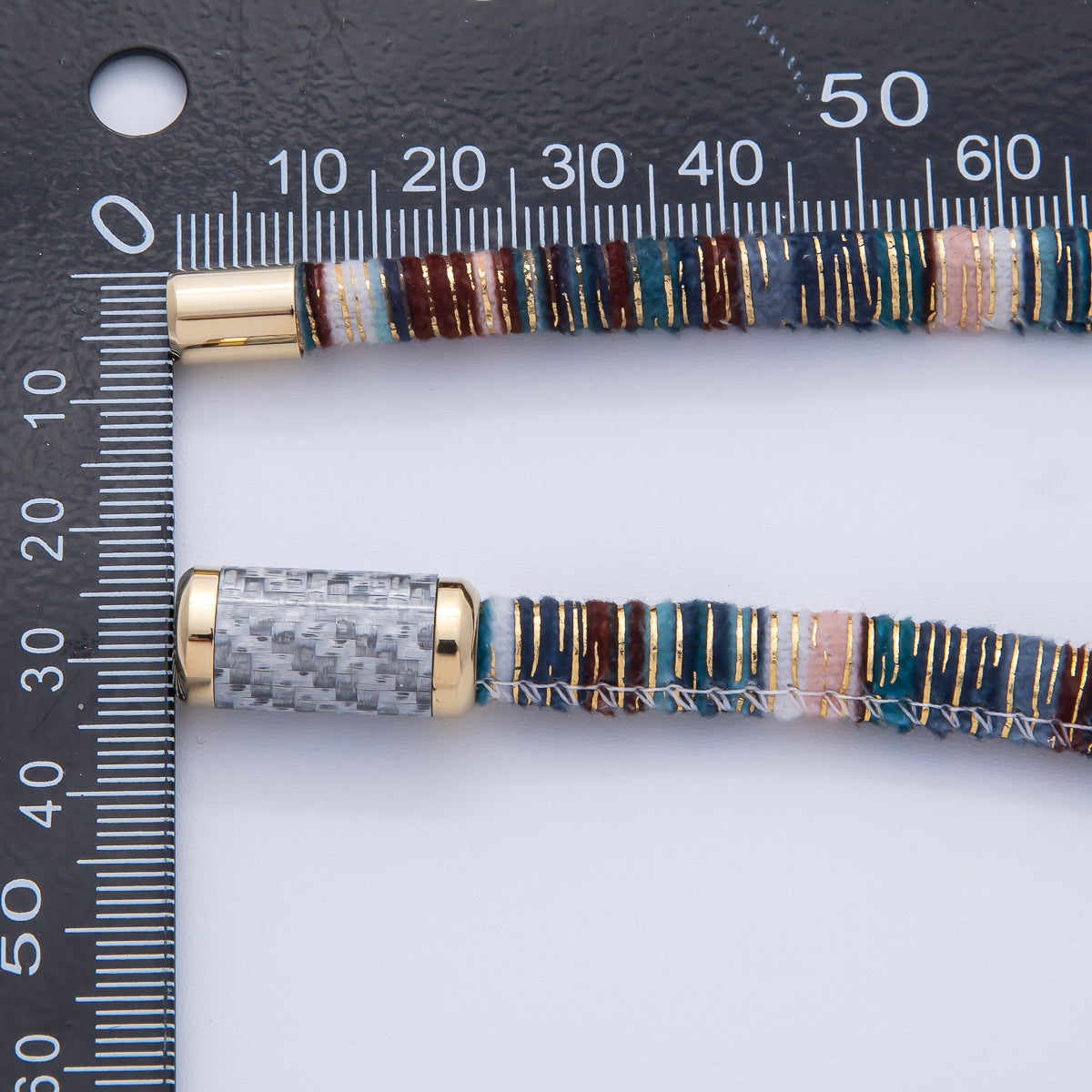 10mm Multicolor Gold-Lined Embroidered Fabric Cord 16.54 Inch Necklace | WA-3959