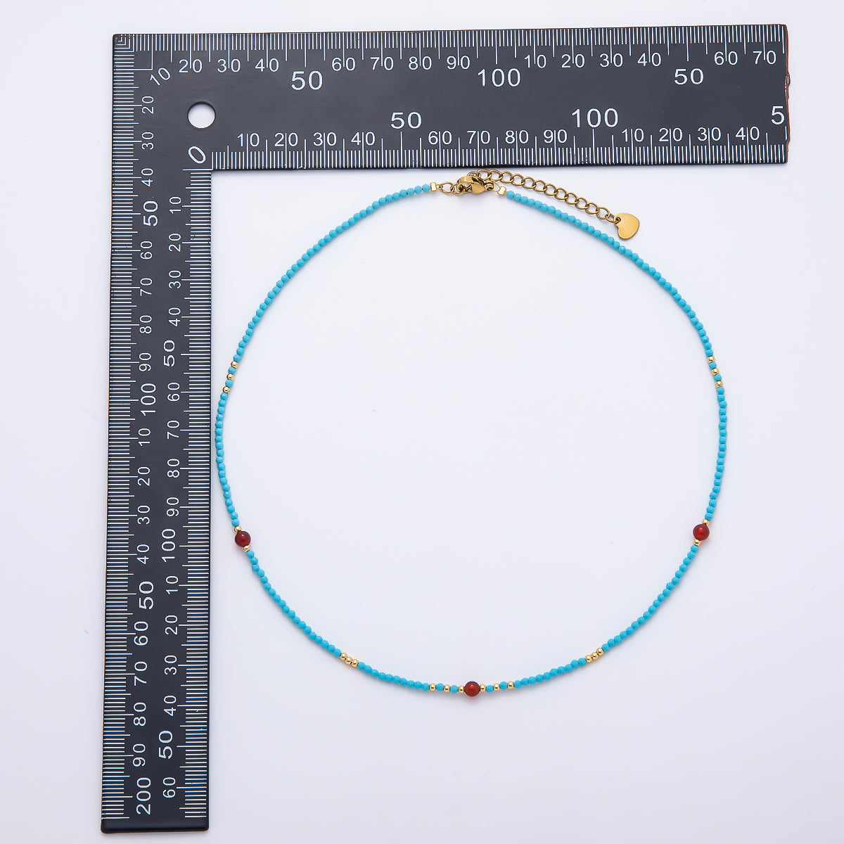Handmade 2mm Blue Turquoise Red Carnelian Multifaceted Round Bead Gemstone Chain 16 Inch Necklace | WA-00286