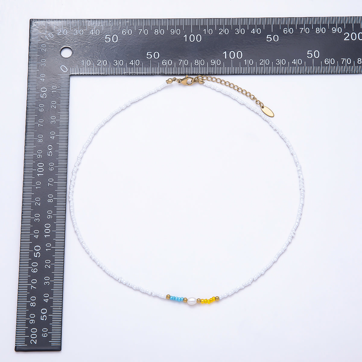 Stainless Steel Gold PVD 2mm Yellow Blue White Seed Bead Gemstone Chain 17 Inch Necklace | WA-00863