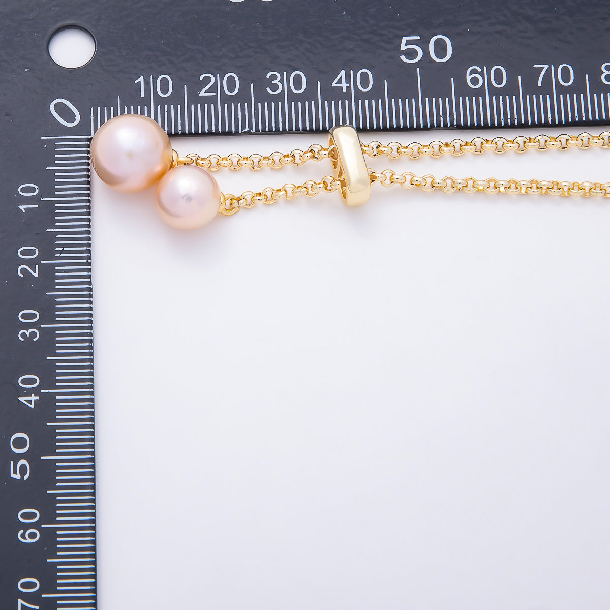 Stainless Steel 2.5mm Pink Shell Pearl Drop Lariat Rolo Chain 13.3 Inch Necklace | WA-00304