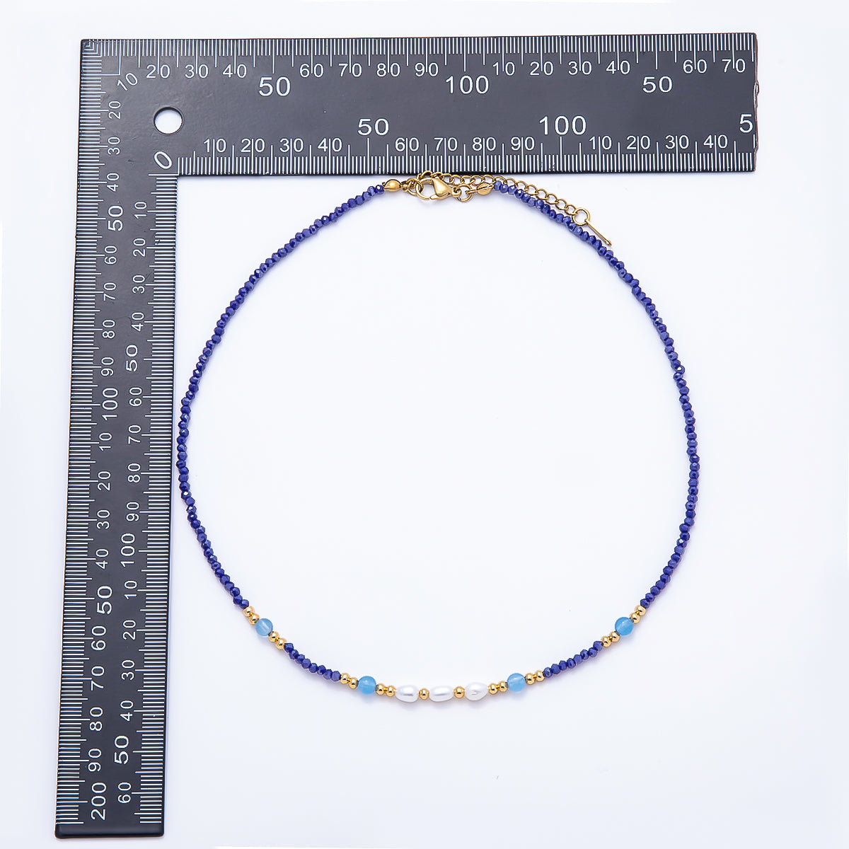 Handmade 2.5mm Shell Pearl Blue, Light Blue, Black Multifaceted Crystal Gemstone Chain 16 Inch Necklace | WA-00689 WA-00699 WA-00790