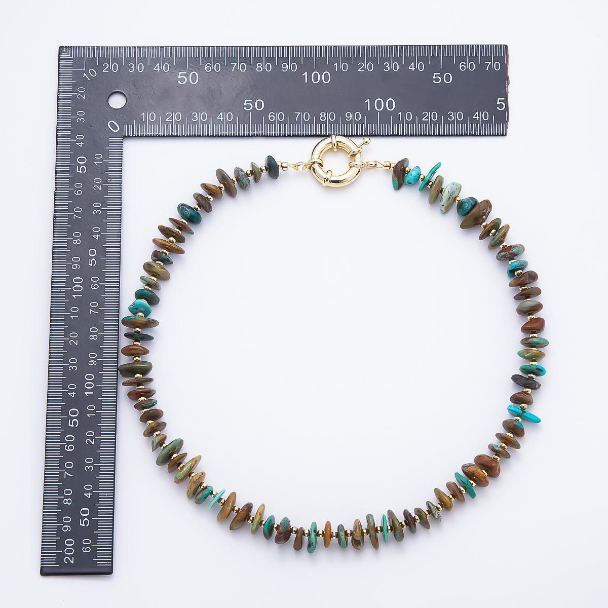 18K Gold Filled 14mm Natural Mixed Turquoise & Boulder Matrix Disc Beaded 19 Inch Necklace | WA-00310