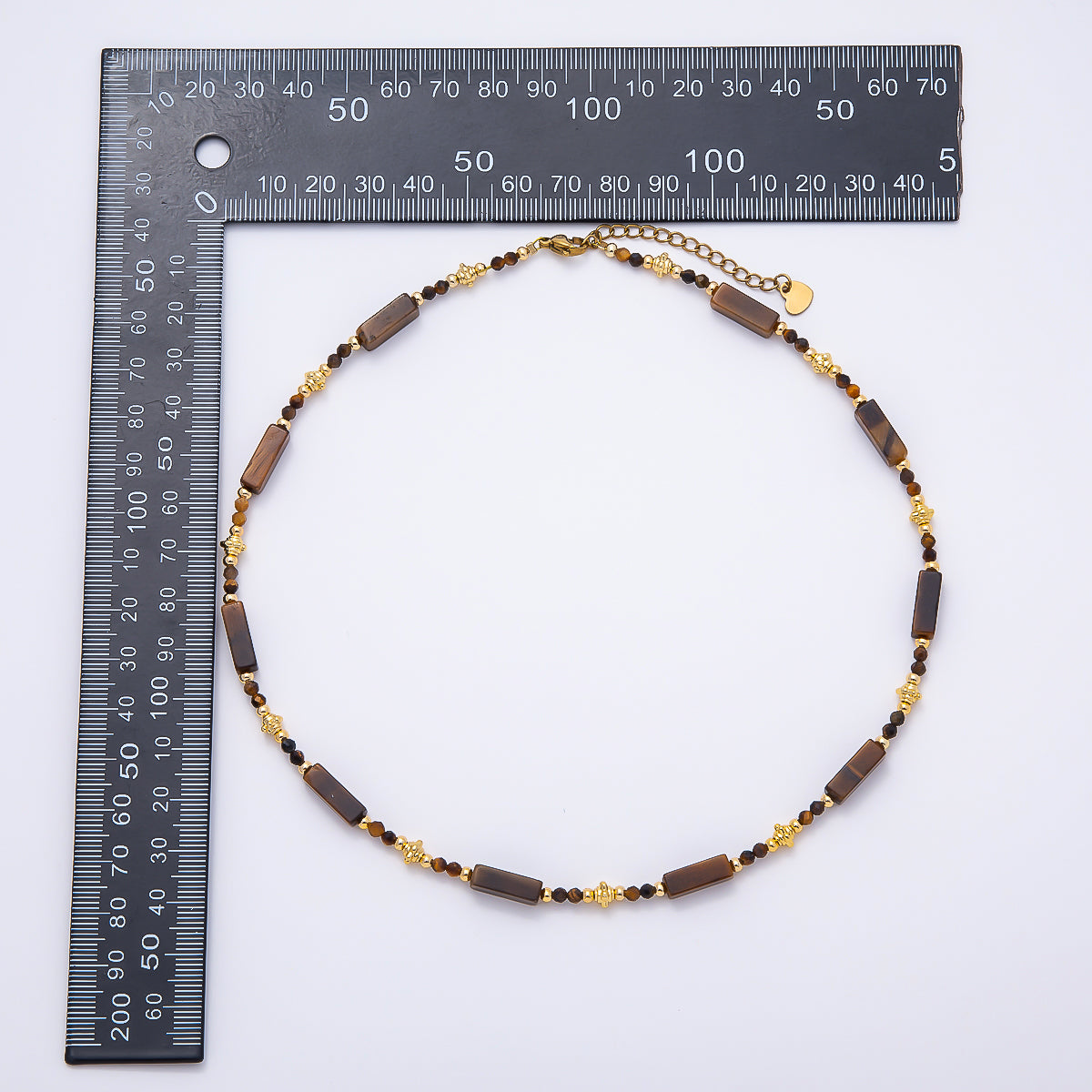 Handmade 3mm Tiger Eye Tube Rectangle Multifaceted Round Gemstone Chain 16.5 Inch Necklace | WA-00427