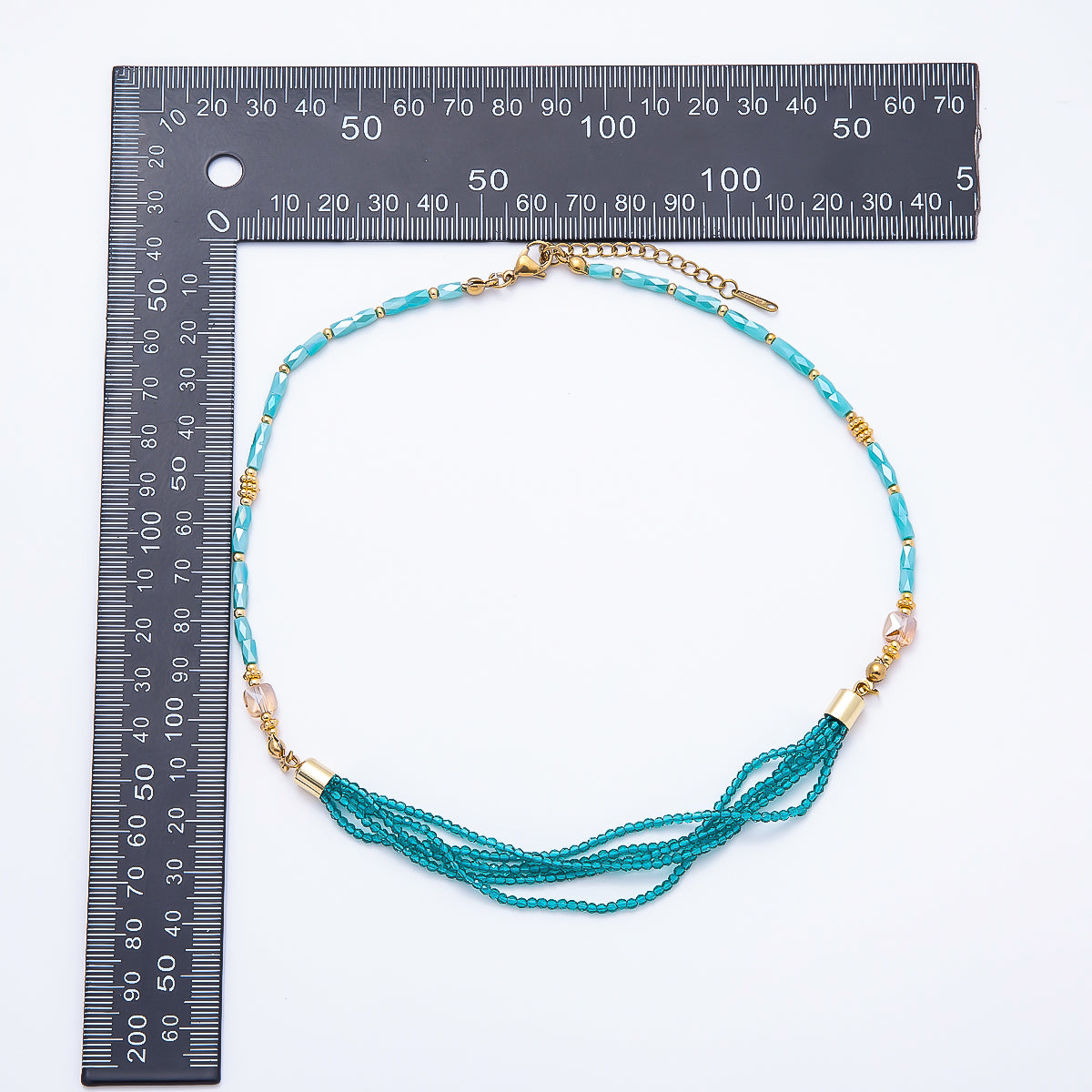 Handmade 3mm Blue, Red, White Crystal Round Tube Multi Layer Gemstone Chain 16.5 Inch Necklace | WA-00811 WA-00827 WA-00835