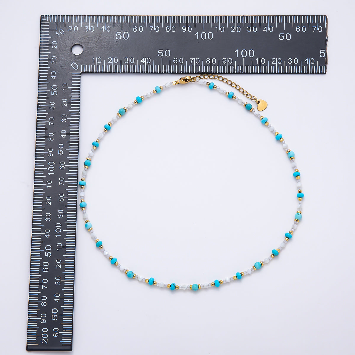 Handmade 4mm Turquoise Aventurine White Quartz Rondelle Gemstone Chain 16 Inch Necklace | WA-00453