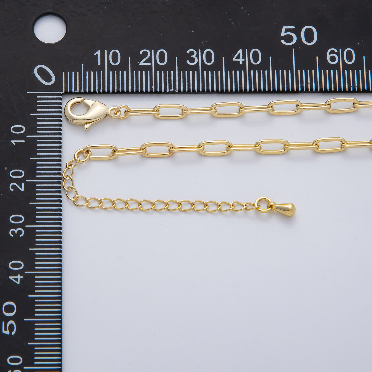 18K Gold Filled 3mm Mini Paperclip Chain 19 Inch Necklace w. Extender | WA-1189