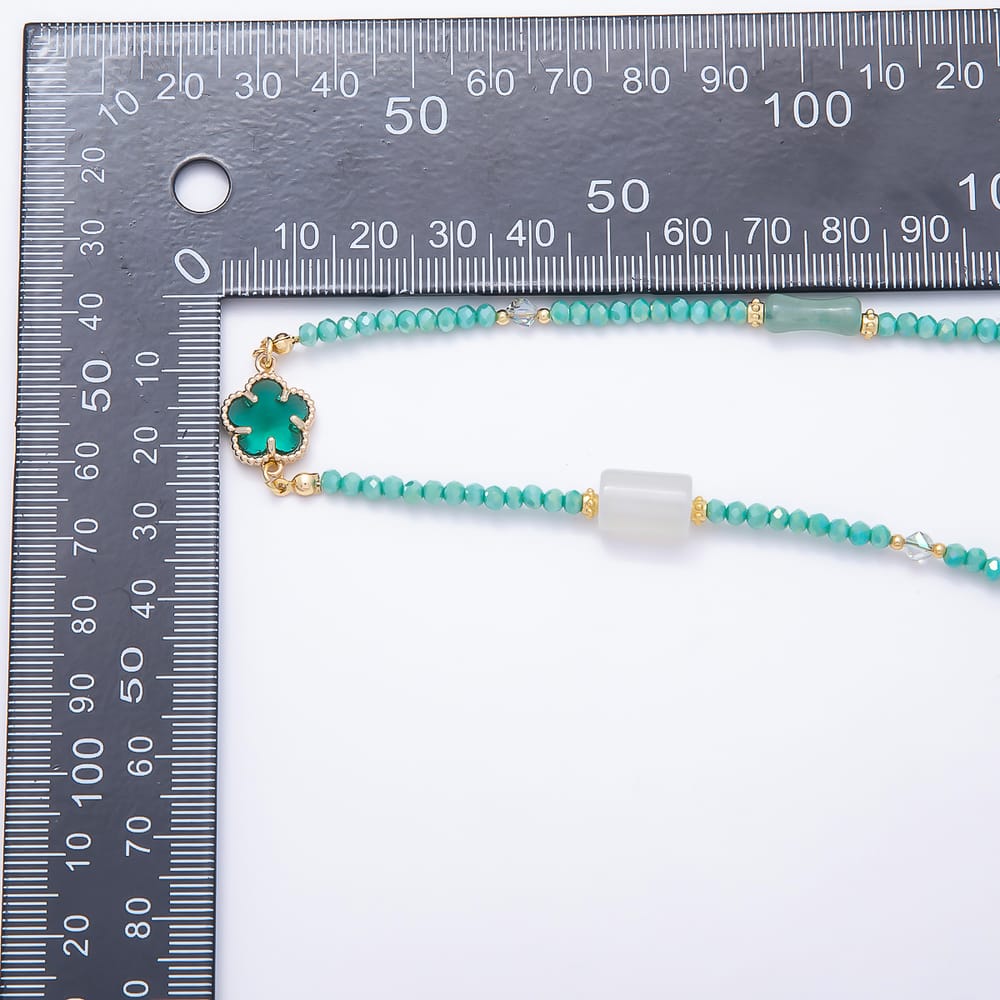 Stainless Steel 12mm Light Green Aventurine Shell Pearl Multifaceted Round Crystal Gemstone Chain 40 Inch Necklace | WA-01149