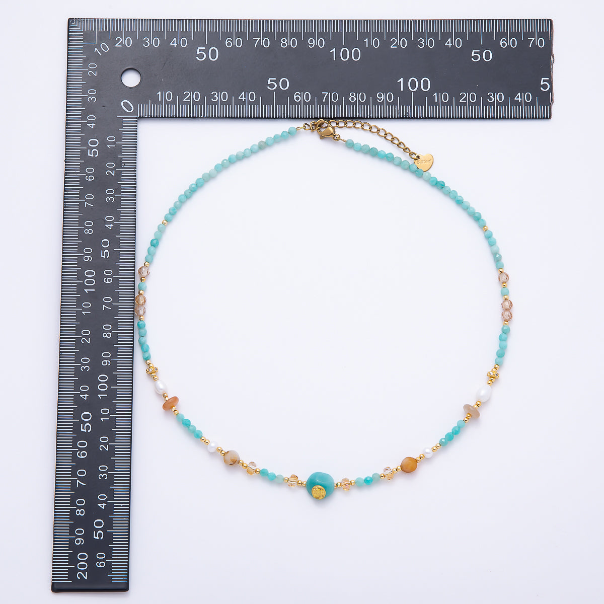 Handmade 4mm Citrine Aquamarine Round Gemstone Chain 16 Inch Necklace | WA-00319
