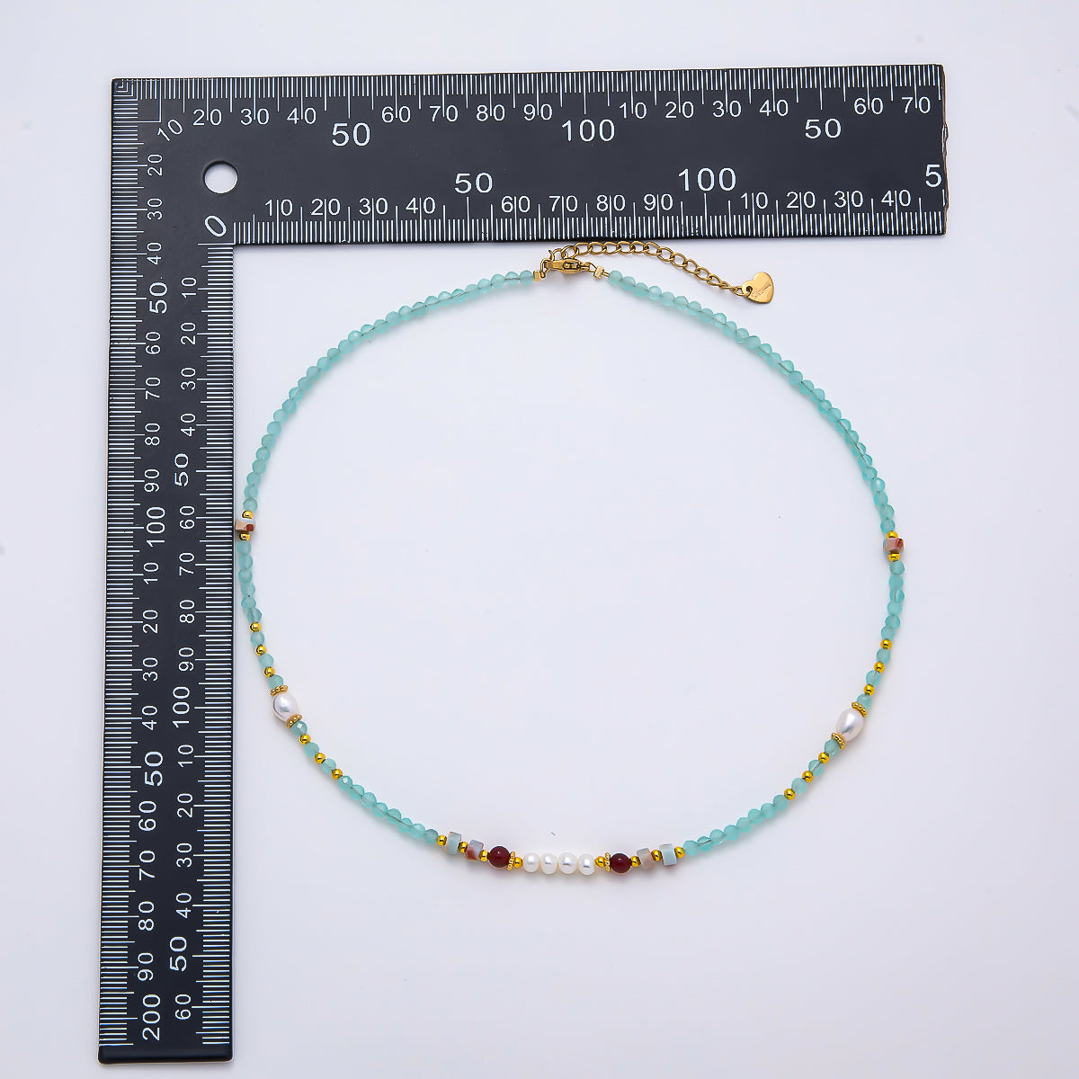 Handmade Stainless Steel 4mm Blue Aquamarine Shell Pearl Gemstone Chain 16 Inch Necklace | WA-04645