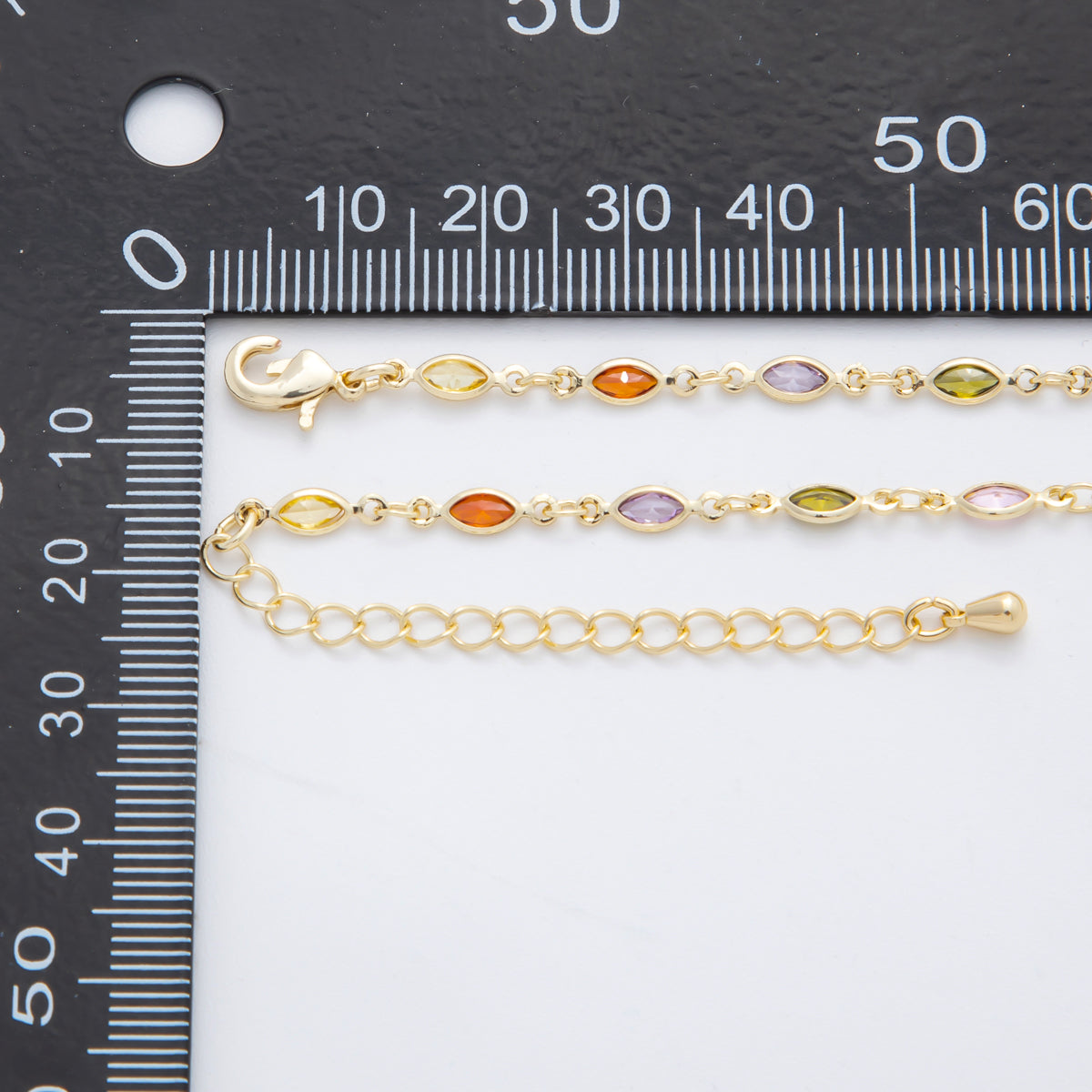 18K Gold Filled 3.2mm Fall Color Marquise CZ Chain 19 Inch Lariat Necklace w. Extender | WA-3794