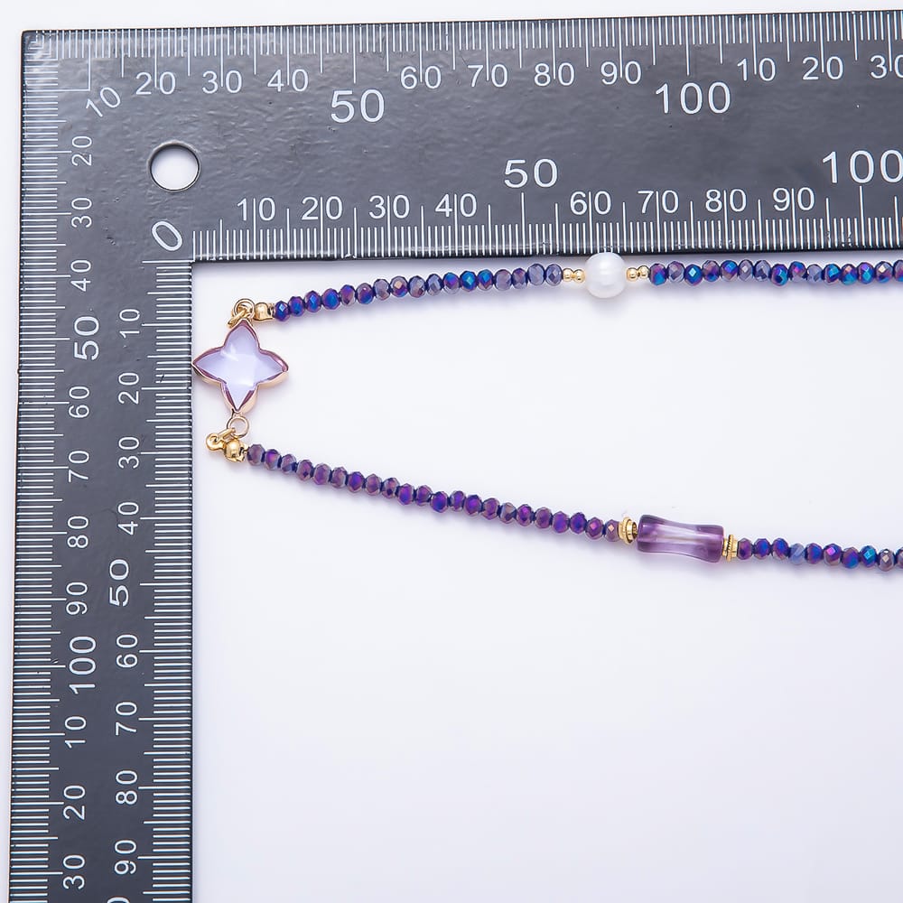 Stainless Steel 14mm Purple Amethyst Multifaceted Round Crystal Gemstone Chain 40 Inch Necklace | WA-01152