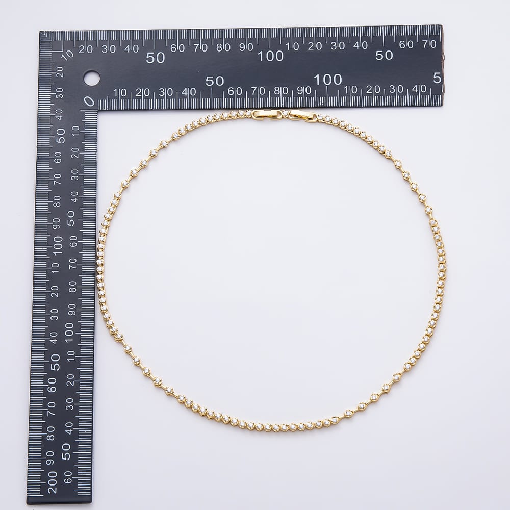 16K Gold Filled 3mm Clear CZ Round Bar Gemstone Chain 17 Inch Necklace | WA-01878