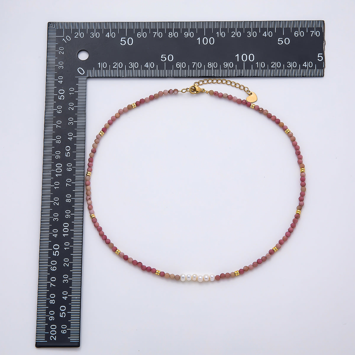 Handmade Stainless Steel 3mm Shell Pearl Rose Quartz Gemstone Chain 15.5 Inch Necklace | WA-04653