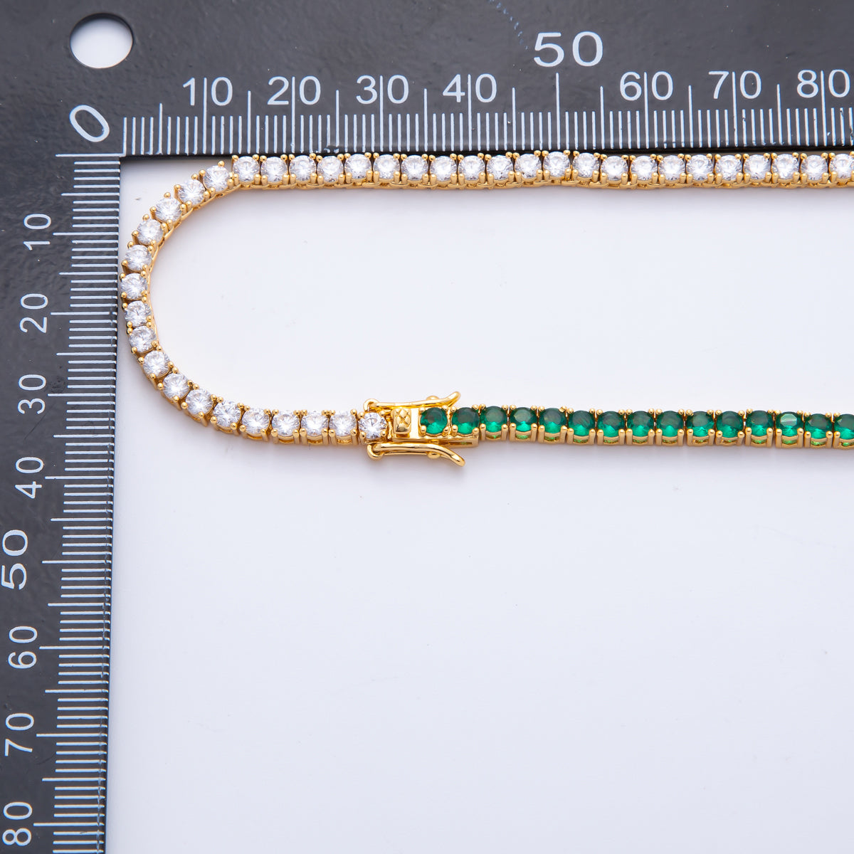 18K Gold Filled 3.5mm Green, Fuchsia CZ Half Clear Tennis Chain 16.5 Inch Necklace | WA-3266 WA-3267