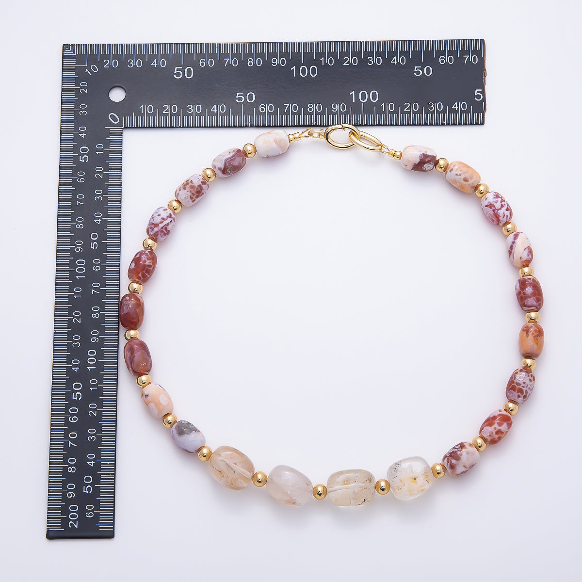 16K Gold Filled 10.5mm Red Jasper Bead Rectangle Gemstone Chain 19 Inch Necklace w. Dual Push Gate | WA-00048