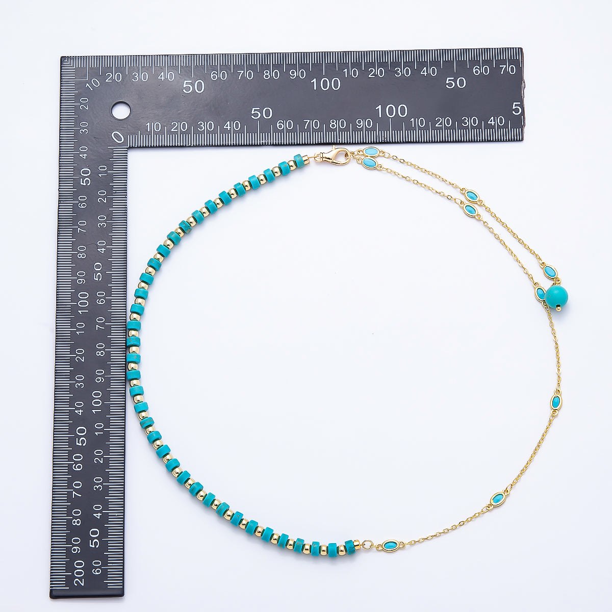 18K Gold Filled 3.5mm Turquoise Tube Rondelle Bezel Half Cable Gemstone Floating Necklace Chain 19 Inch Necklace | WA-00546