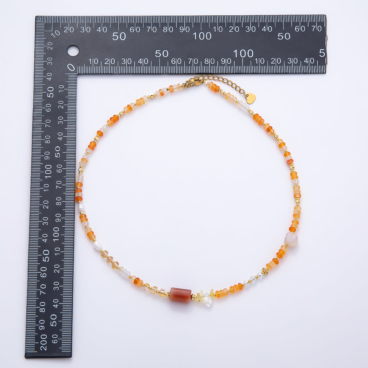 Handmade Yellow Citrine AB Shell Pearl Rondelle Multifaceted Gemstone Chain 15.5 Inch Necklace | WA-04738