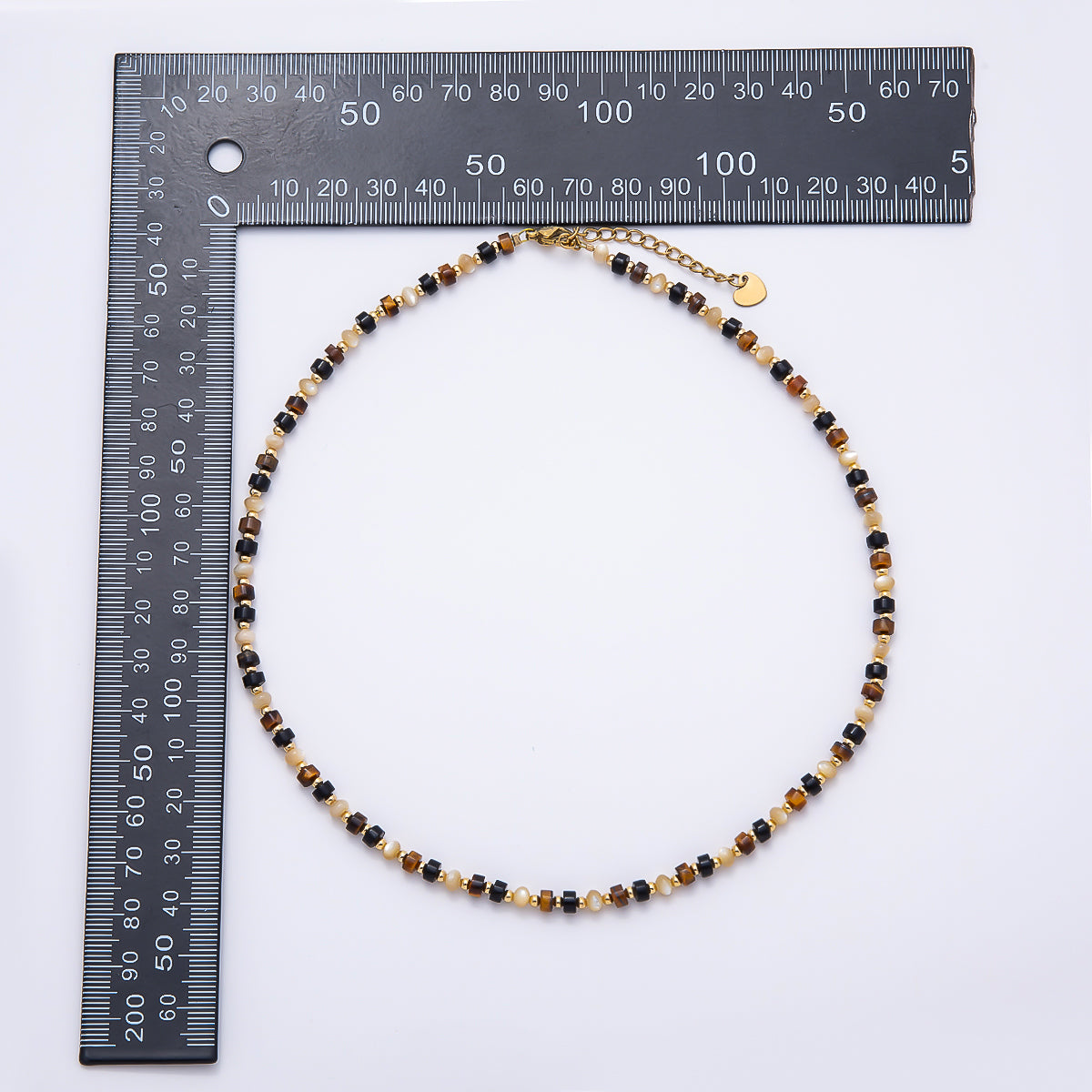 Handmade 4mm Tiger Eye Onyx Tube Rondelle Gemstone Chain 16 Inch Necklace | WA-00436