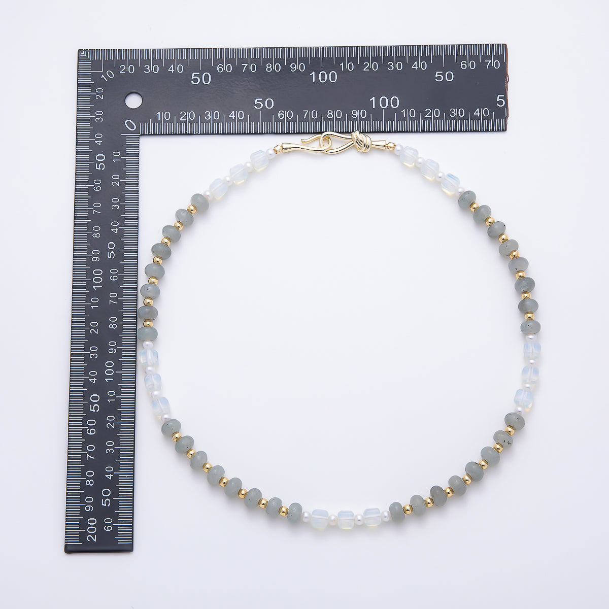 Handmade 4mm Grey Labradorite White Opal Rondelle Gemstone Chain 19 Inch Necklace | WA-01166