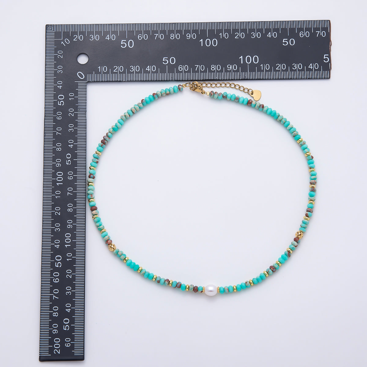 Handmade 4.5mm Shell Pearl Green Turquoise Rondelle Gemstone Chain 16 Inch Choker Necklace | WA-00219
