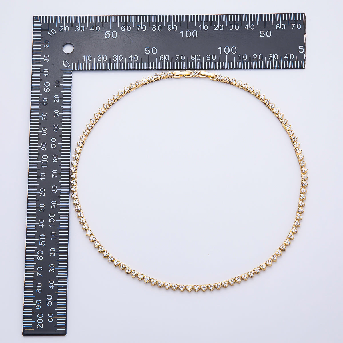 16K Gold Filled 4.3mm Micro Paved CZ Heart Spiked Tennis Chain 16.5 Inch Adjustable Necklace | WA-04685