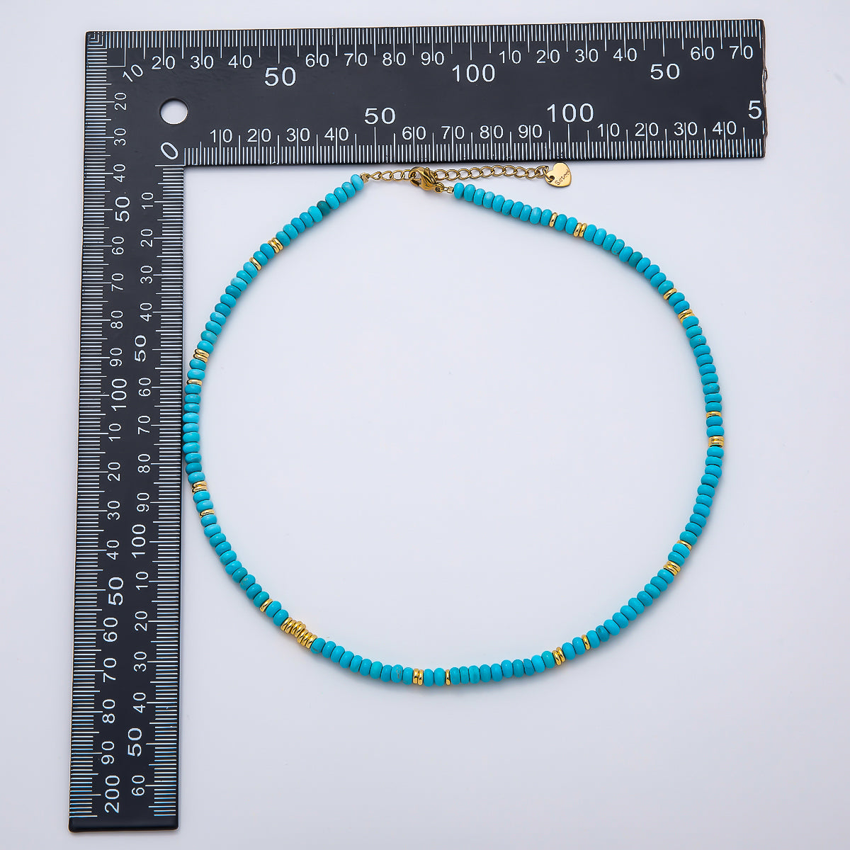 Handmade Stainless Steel 4.5mm Turquoise Rondelle Bead Gemstone Chain 16 Inch Necklace | WA-04655