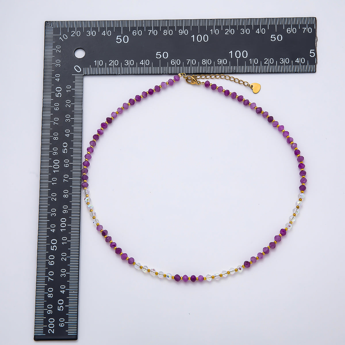 Handmade Stainless Steel 2mm AB Amethyst Gemstone Chain 16 Inch Necklace | WA-04640