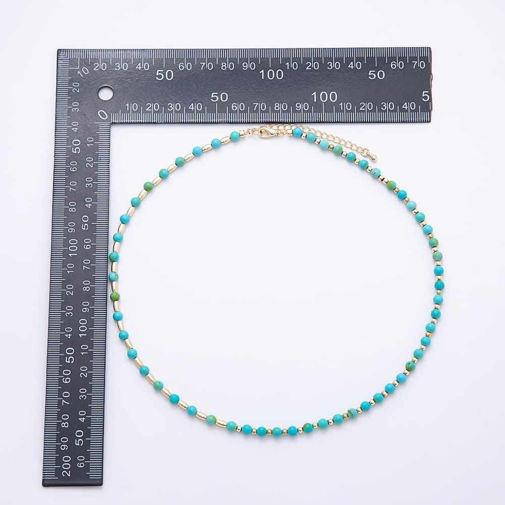 16K Gold Filled 4.5mm Blue Turquoise Round Bead Gemstone Chain 18 Inch Necklace, 8 Inch Bracelet  | WA-00329 WA-00643