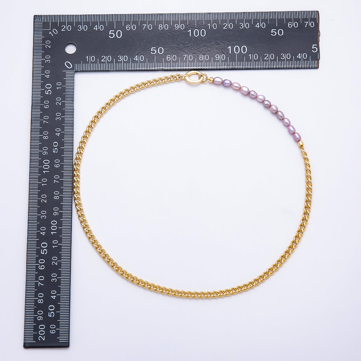 Stainless Steel Gold PVD 3mm Purple Freshwater Pearl Curb Chain 17 Inch Necklace w. Push Gate | WA-00174