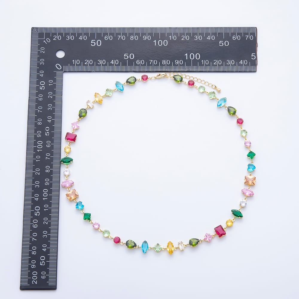 16k Gold Filled 6mm Multicolor Multi Cut CZ Tennis Gemstone Chain 17 Inch Necklace | WA-00181