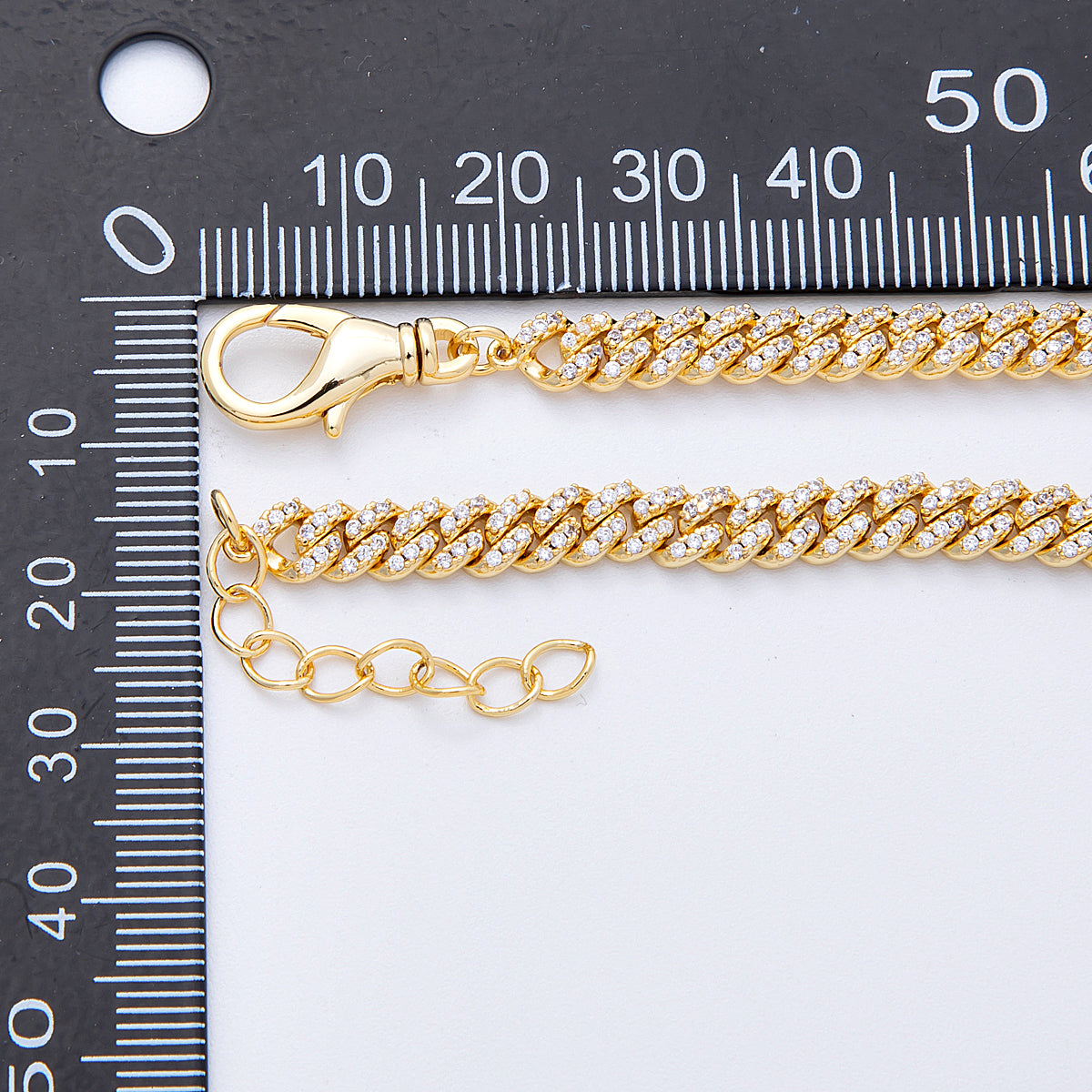 18K Gold Filled 5.5mm Micro Paved CZ Curb Chain 16.5 Inch Necklace w. Extender | WA-04111