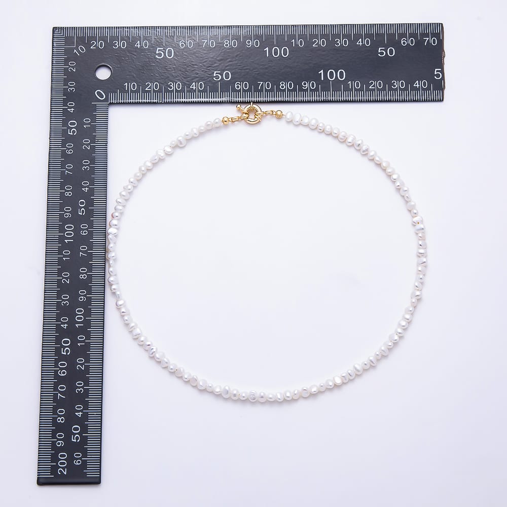 16K Gold Filled 5mm Mini Button Freshwater Pearl Gemstone Chain 16 Inch Necklace w. Sailor Clasps  | WA-00303
